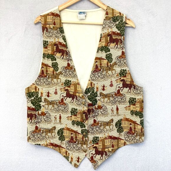 Backroad Blues Jeanswear Jackets & Blazers - Vintage Backroad Blues Jeanswear Jacquard Formal Vest 20W Horse Buggy Prairie